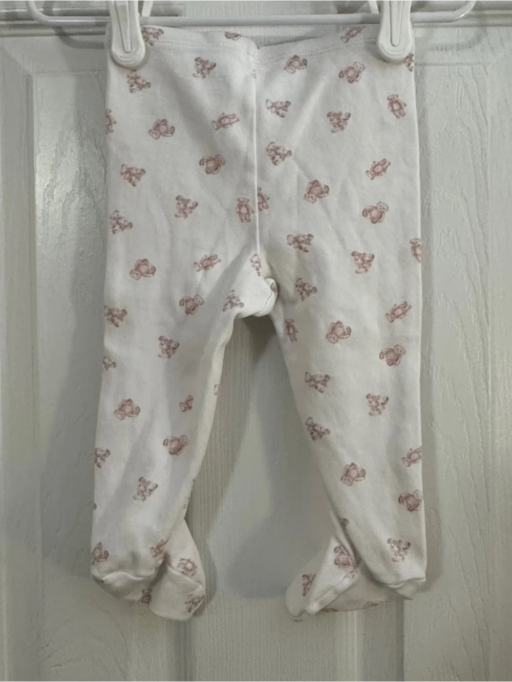 Ralph Lauren Baby Girl White and Pink Teddy Bear Two Piece Kimono Pajama Set